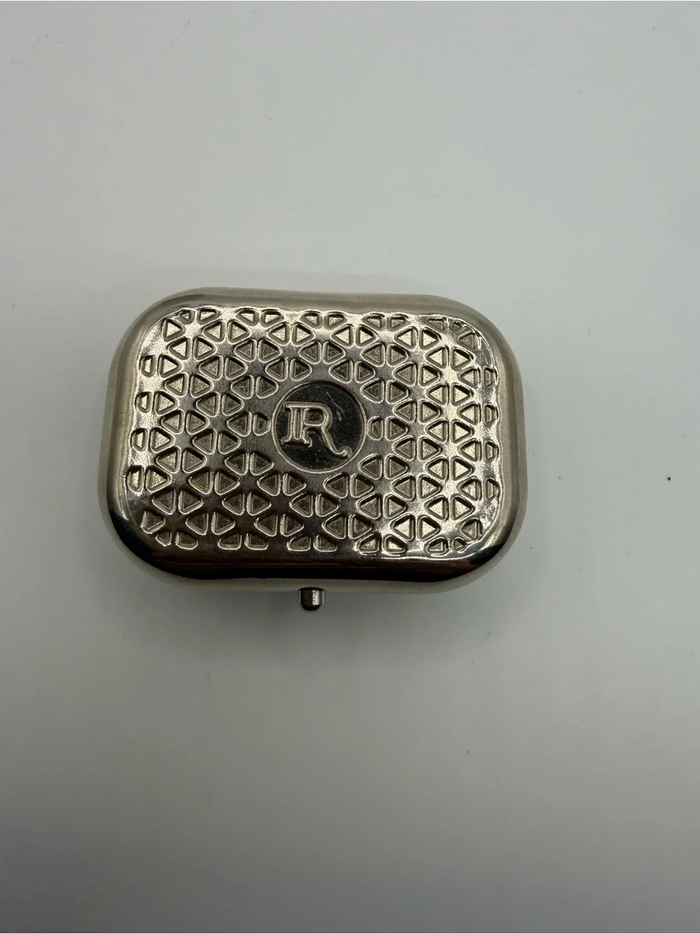 Vintage RISI Italy Floral Pill Box Silver Tone Trinket Case Art 1280